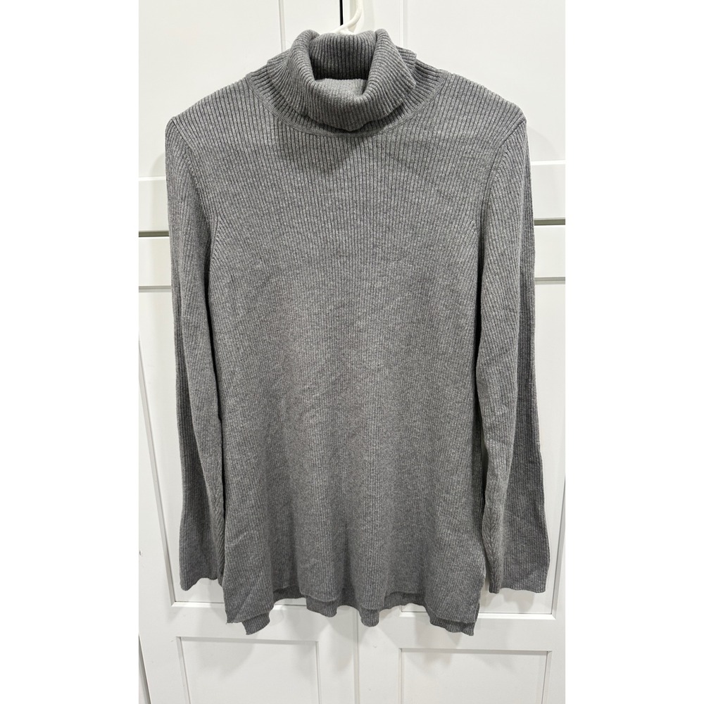 Orvis Womens Ribbed Turtleneck Sweater, Long Sleeve Gray Pullover Top, Size L‎